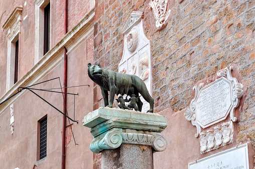 Capitoline Wolf (Lupa Capitolina) feeding Romulus and Remus - founders of the city of Rome - on Capitoline Hill, Italy