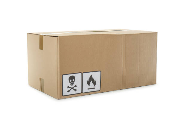istock Cardboard box with different packaging symbols isolated on white. Parcel delivery 1353097966