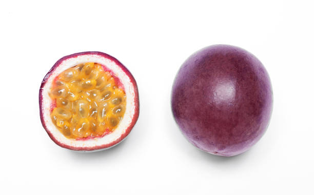 istock Fresh ripe passion fruits (maracuyas) on white background, flat lay 1353100524