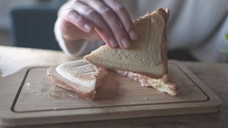 Slow Motion Video Of Male Eating Well Made Toast In Restaurant