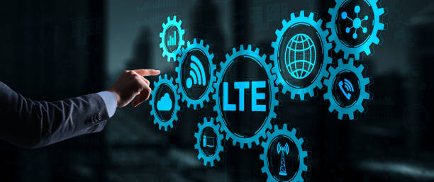 istock Technology internet business. Young business man presses with a finger LTE 1353103113