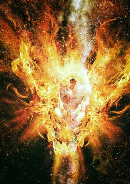 istock Illustration of a fire dragon swirling 1353104552