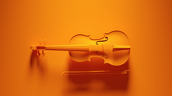 Orange Violin with Green an Orange Chevron Background 3d illustration render