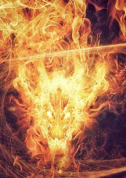 istock Illustration of a fire dragon swirling 1353107909