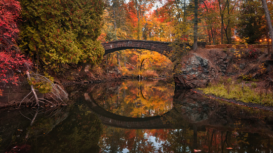 fall reflections on a bridge in duluth