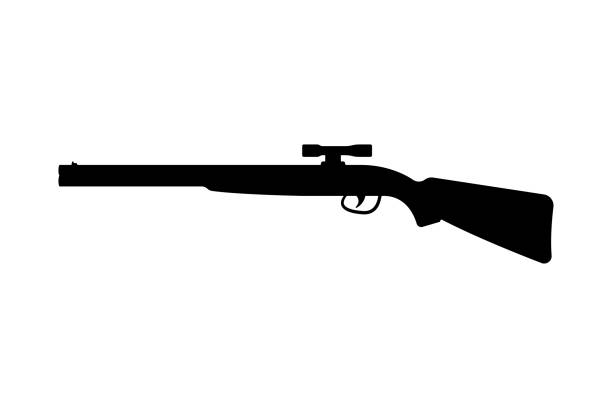 Shotgun icon. Black silhouette. Side view. Vector simple flat graphic illustration. The isolated object on a white background. Isolate. Shotgun icon. Black silhouette. Side view. Vector simple flat graphic illustration. The isolated object on a white background. Isolate. rifle stock illustrations