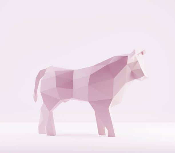 istock Low poly Paper Bull, folded paper animal figurine, 3d render 1353115812