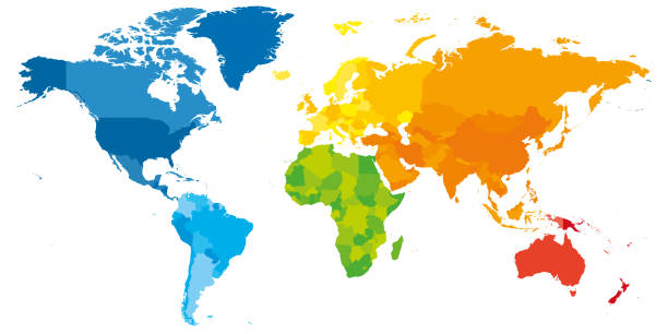 map world 4C continents spectrum vector art illustration