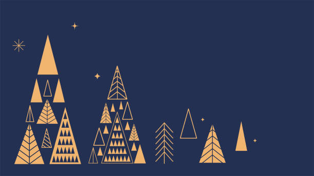 istock Simple Christmas background, elegant geometric minimalist style. Happy new year banner. Snowflakes, decorations and Xmas trees elements. Retro clean concept design 1353123925