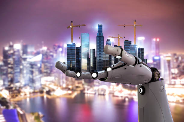 istock Smart city with robot and development city 1353124477