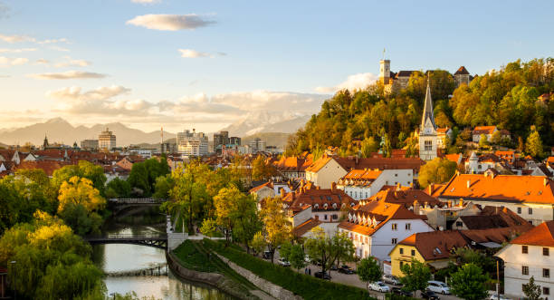 Panorama of Ljubljana, Slovenia, Europe. Cityscape of the Slovenian capital Ljubljana. ljubljana castle stock pictures, royalty-free photos & images