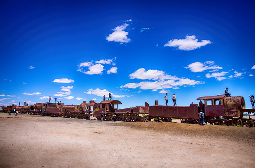 Rusted train at the Cemetery of trains, Uyuni, Bolivia
