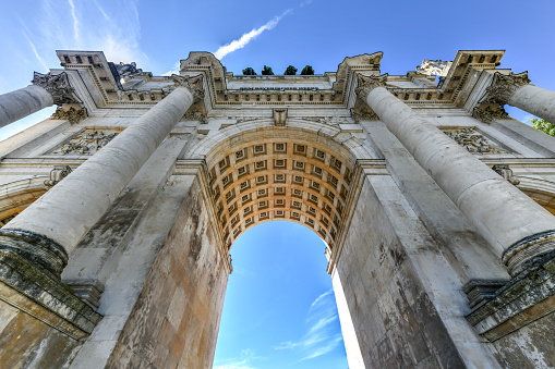 The Siegestor (Victory Gate) in Munich, Germany. Originally dedicated to the glory of the army it is now a reminder to peace.