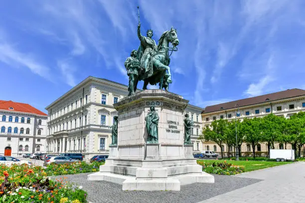 Monument Reiterdenkmal of King Ludwig I of Bavaria, which is located at the Odeosplatz in Munich, Germany.