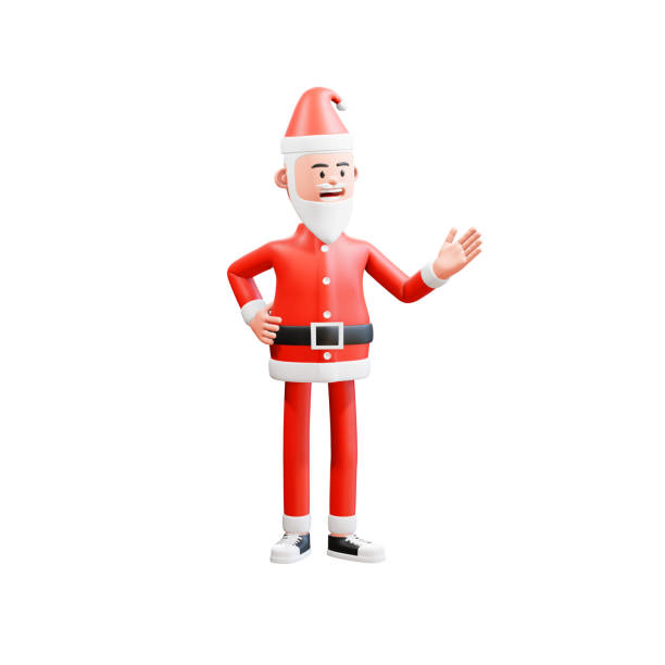 istock 3d Character Santa Claus smiles and shows something with his left hand and right hand on his waist 1353152693