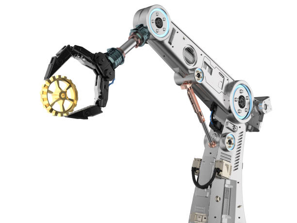 istock Metal robotic arm with gear for engineering industry 1353153593