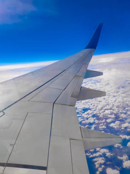 istock View from an airplane on a blue sky and white clouds. 1353157478