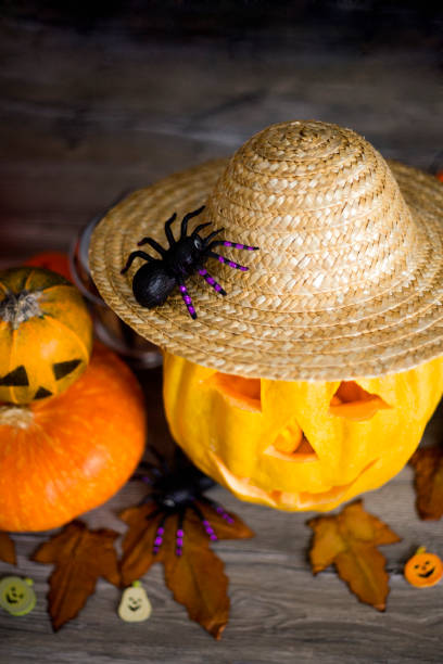 istock Halloween pumpkin jack o lanterns with funny faces 1353165616