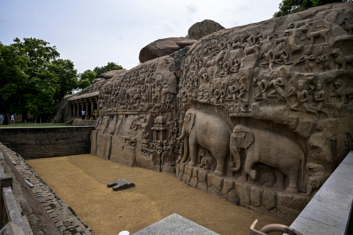 Mahabalipuram, also known as Mamallapuram, is a town in Chengalpattu district in the southeastern Indian state of Tamil Nadu, best known for the UNESCO World Heritage Site. The site has 40 ancient monuments and Hindu temples,[11] including Descent of the Ganges or Arjuna's Penance – one of the largest open-air rock relief in the world.