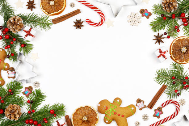 istock Christmas frame of decor and sweets 1353167700