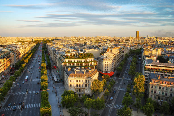 istock Night View of Champs Elysees from arc de triomphe 1353169454
