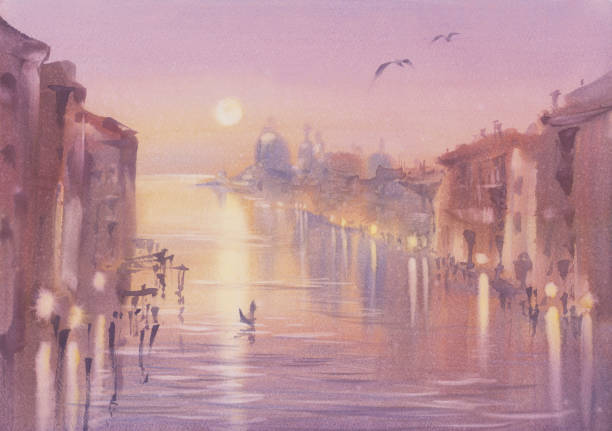 istock Grand canal in Venice in the morning watercolor background 1353170798
