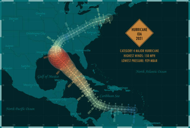ураган ида 2021 трек карта карибское море инфографика - hurricane stock illustrations