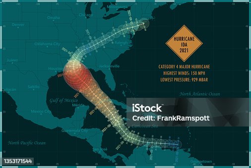 istock Hurricane Ida 2021 Track Map Caribbean Sea Infographic 1353171544