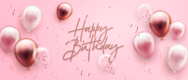 illustrations, cliparts, dessins animés et icônes de carte de vœux ou bannière d’anniversaire vectorielle élégante avec des ballons d’hélium réalistes - anniversaire