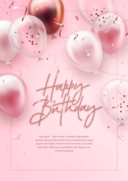 illustrations, cliparts, dessins animés et icônes de carte de vœux élégante d’anniversaire vectorielle avec des ballons d’hélium réalistes - anniversaire