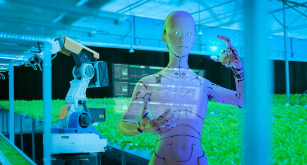 istock 3D robot and robot arms in agricultural industry robotics solutions technology revolution, robot weeding harvesting nursery  organic farm fully automated artificial intelligence smart virtual control 1353171853
