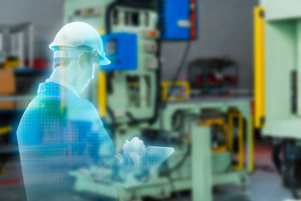 Smart factory, industry 4.0 manufacturing , virtual AR augmented reality engineer working in factory production line with machine, metaverse future industry engineering
