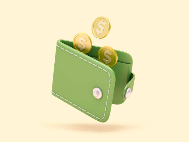 grüne geldbörse mit goldmünzen - bank currency stack coin stock-fotos und bilder