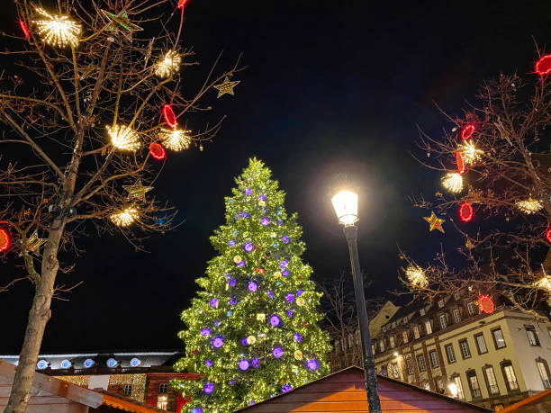 istock Illuminated christmas tree at christmas market in Strasbourg 1353178404