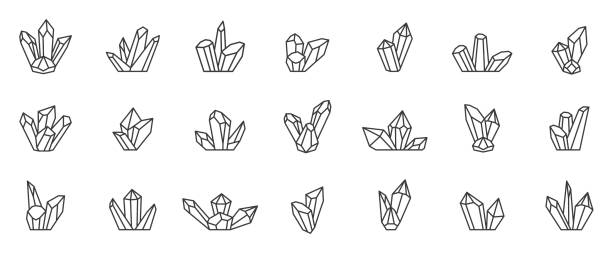 kristallmineralien linie kunstikon. logo vektor kristall edelstein. bearbeitbarer kontur - mineral stock-grafiken, -clipart, -cartoons und -symbole
