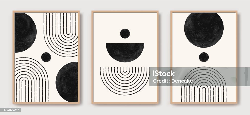 Abstract Modern Art With Geometric Balance Shapes Abstract Arch Moon Earth  Print Stock Illustration - Download Image Now - iStock