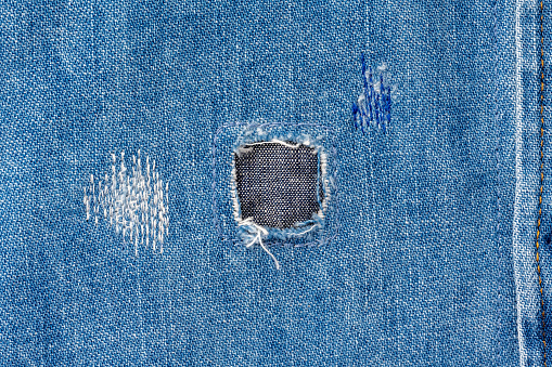 Extreme close-up of a denim jeans texture background.