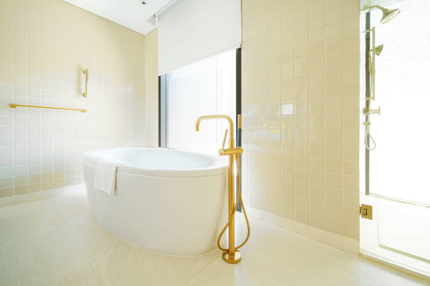 istock bathtub in luxury bathroom ceramic tile design 1353182378