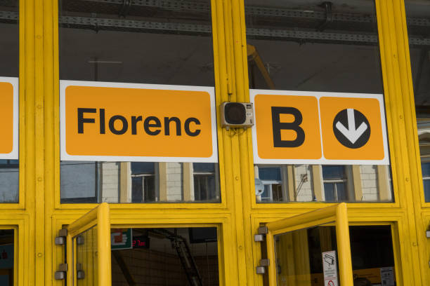 Prague, Czech Republic - July 22, 2020: Florenc Metro station, providing the interchange between Lines B and C and serving the city's central bus station
