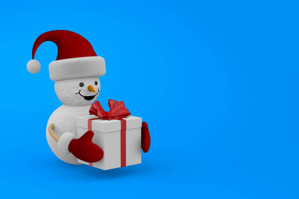 istock snowman with gift box on blue background. Isolated 3D illustration 1353186143