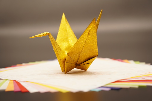 Japanese traditional culture gold paper cranes