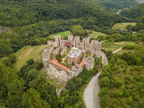 Serbia, August 3, 2021: The drone aerial view of the Manasija Monastery. The Manasija Monastery also known as Resava is a Serbian Orthodox monastery near Despotovac, Serbia founded by Despot Stefan Lazarević.
