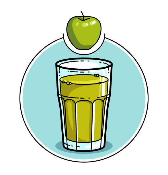 ilustrações de stock, clip art, desenhos animados e ícones de green apple juice in a glass isolated on white background vector illustration, cartoon style logo or badge for pure fresh juice, diet food beverage delicious and healthy. - healthy eating food and drink nutrition label food