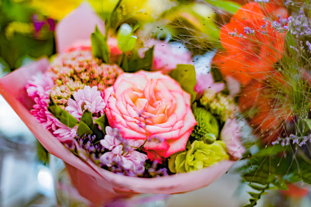 Fresh cut flowers in a florists.