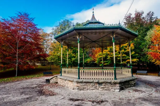 Bandstand at Hexham Park in the village of Hexham in the Northumberland region of England.Octagonal in shape, it was built in 1912.