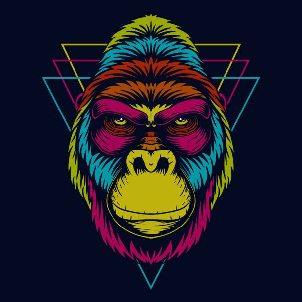 ilustrações de stock, clip art, desenhos animados e ícones de gorilla head colorful vector illustration - hip hop illustrations