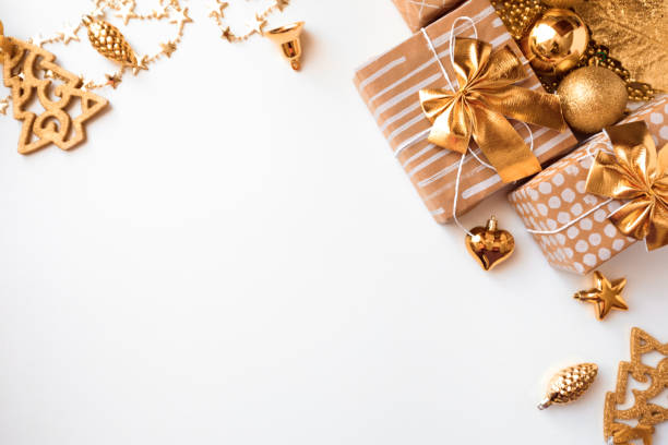 istock new year gifts and decorations on white background top view- Image 1353201268