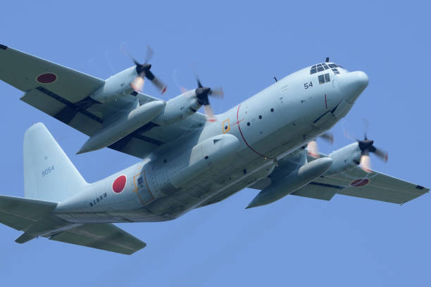 Kanagawa, Japan - August 01, 2015:Japan Maritime Self-Defense Force Lockheed Martin C-130R Hercules transport aircraft.