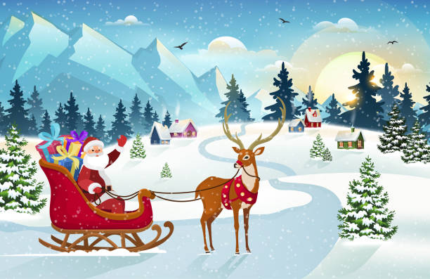 istock Christmas scene with Santa and Reindeer 1353204310