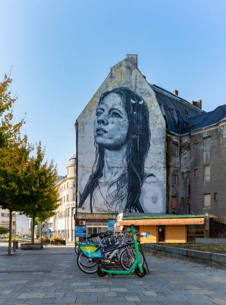 Ostrava, Czech Republic - October 24, 2021: A picture of a graffiti on the facade of a building in Ostrava. The artist is Nils Westergard and the work was created in 2016.